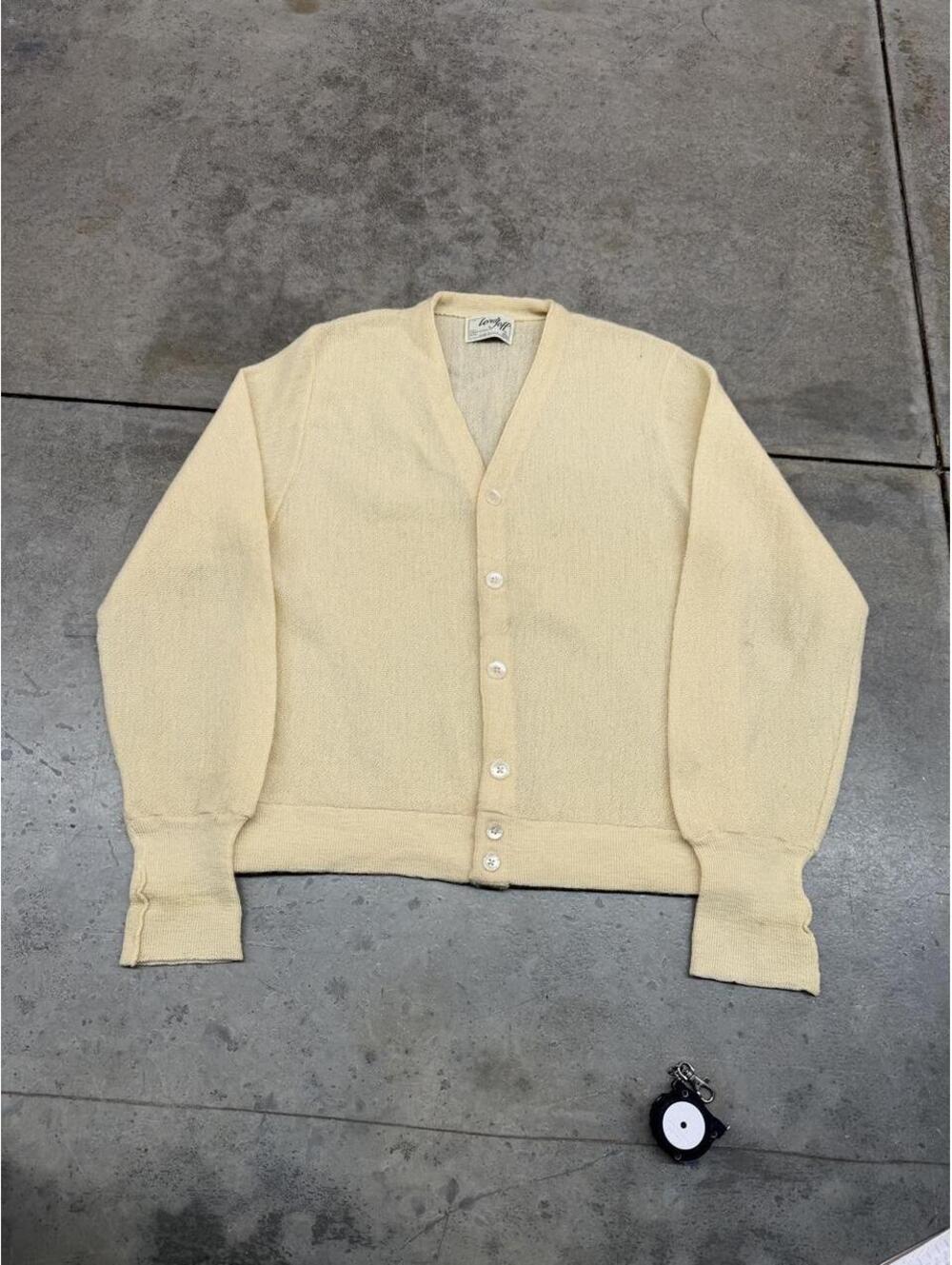 vintage lord jeff made in usa beige cardigan knit sweater size medium